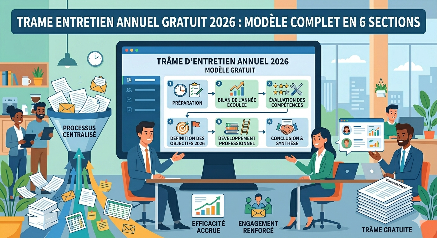 Trame entretien annuel gratuit 2026 : modèle complet en 6 sections